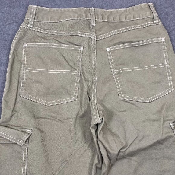 H&M Sage Green Cargo Utility Pants Contrast Stitching Pockets Womens Size 6 - Picture 3 of 13